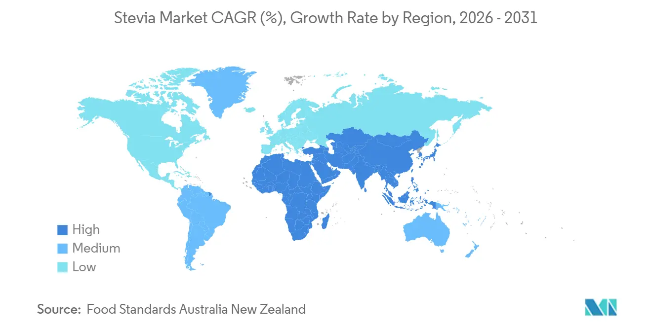Stevia Market CAGR (%), Growth Rate by Region