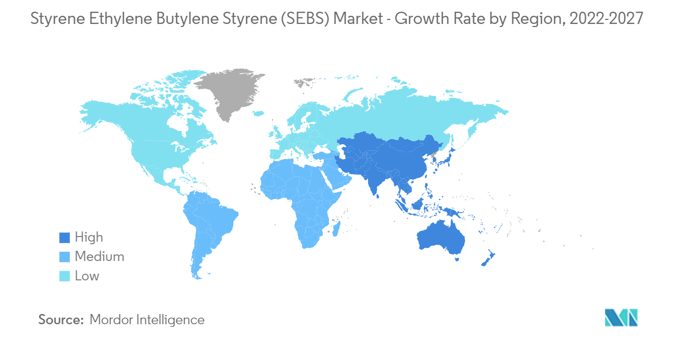Thị trường Styrene Ethylene Butylene Styrene (SEBS)- Tốc độ tăng trưởng theo khu vực, 2022-2027