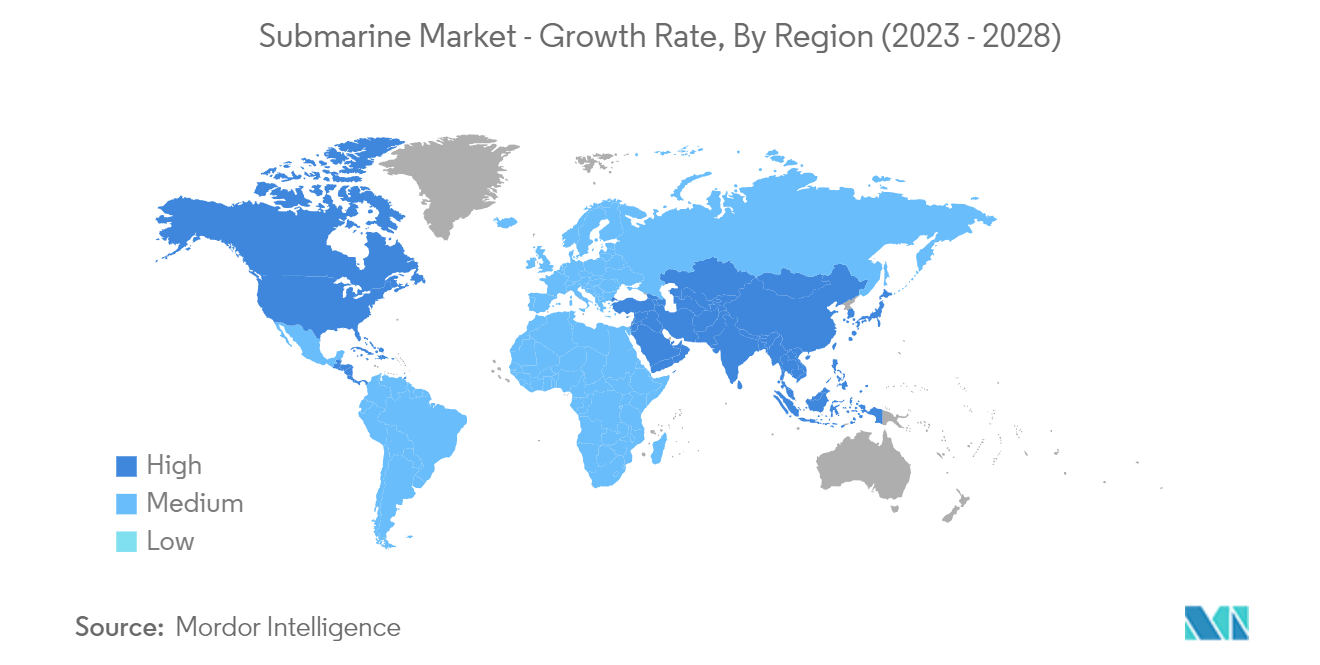 Thị trường tàu ngầm - Tốc độ tăng trưởng, theo khu vực (2023 - 2028)