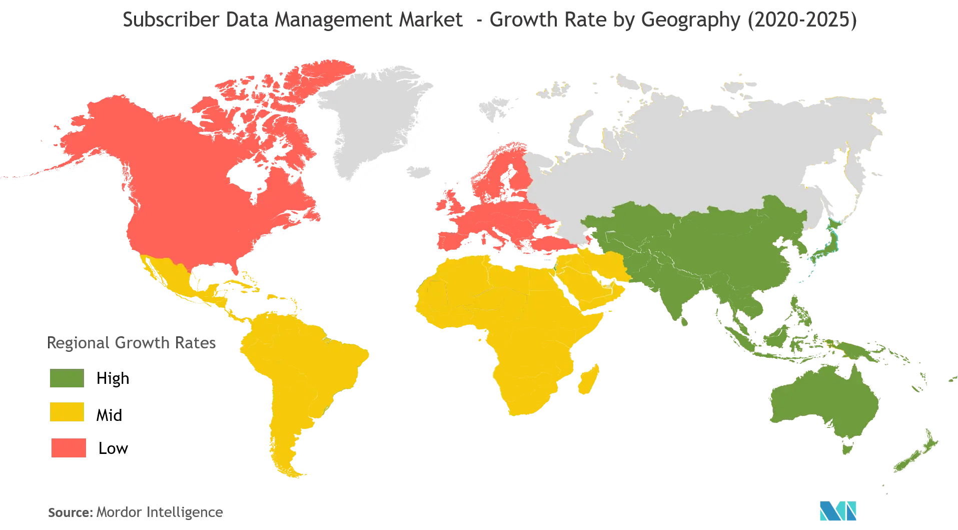 加入者データ管理市場：地域別成長率（2020-2025年）