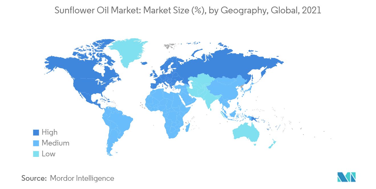 Global Sunflower Oil Market - Sunflower Oil Market: Market Size (%), by Geography, Global, 2021