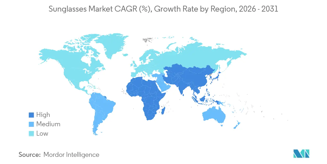 Tasa de Crecimiento del Mercado de Gafas de Sol por Región