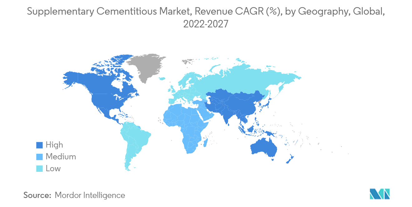 Supplementary Cementitious Market, Revenue CAGR (%), by Geography, Global, 2022-2027