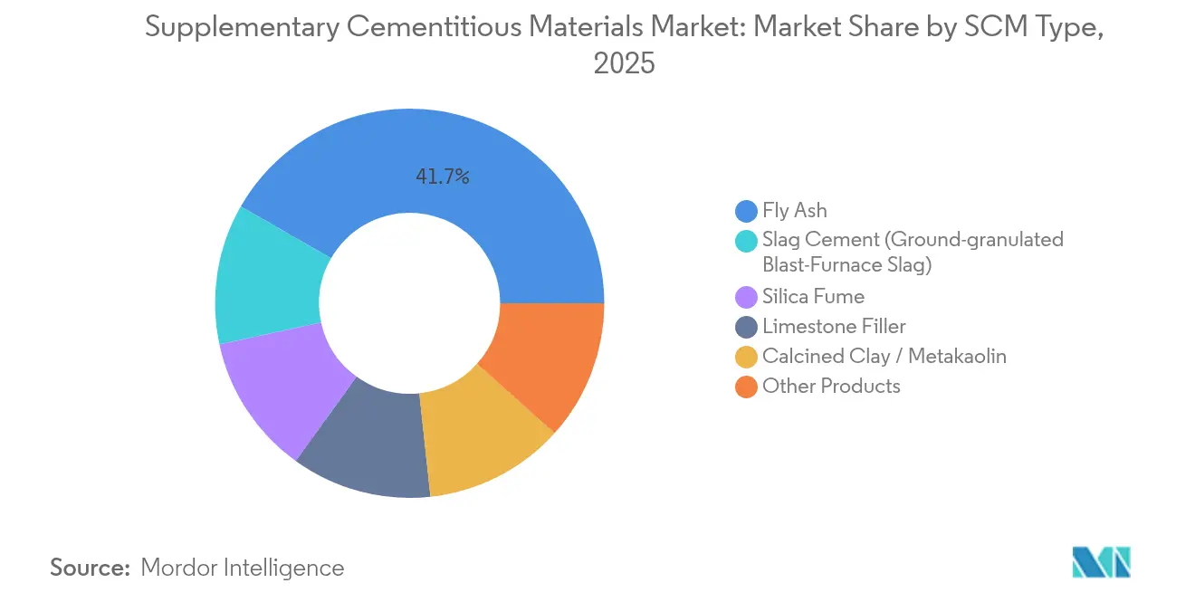 Supplementary Cementitious Materials Market: Market Share by SCM Type, 2025