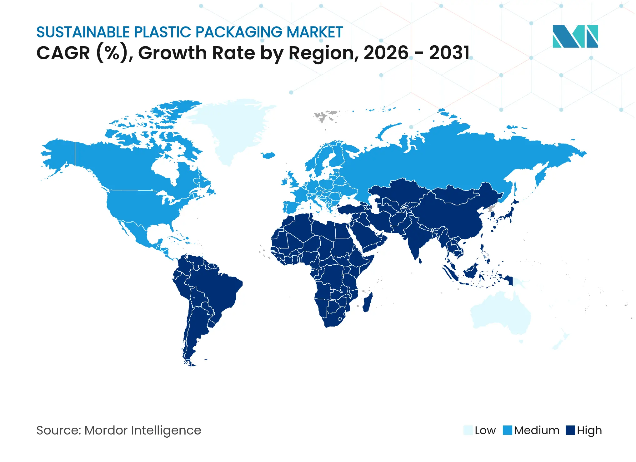 지속 가능한 플라스틱 포장 시장 CAGR(%), 지역별 성장률