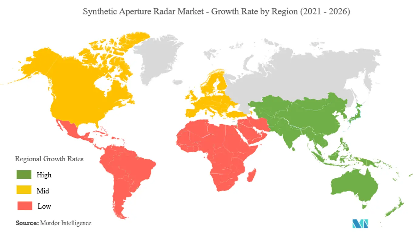 Synthetic Aperture Radar Market - Growth Rate by Region ( 2021 - 2026 )