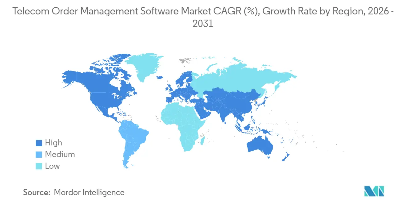 Tasa de Crecimiento del Mercado de Software de Gestión de Pedidos de Telecomunicaciones por Región