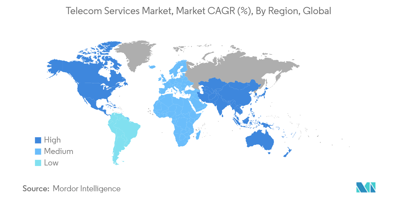 Telecom Services Market, Market CAGR (%), By Region, Global