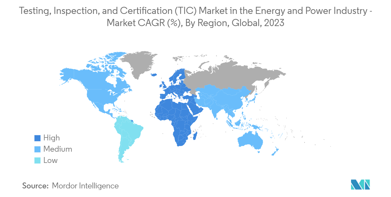 Testing, Inspection, and Certification (TIC) Market in the Energy and Power Industry - Market CAGR (%), By Region, Global, 2023