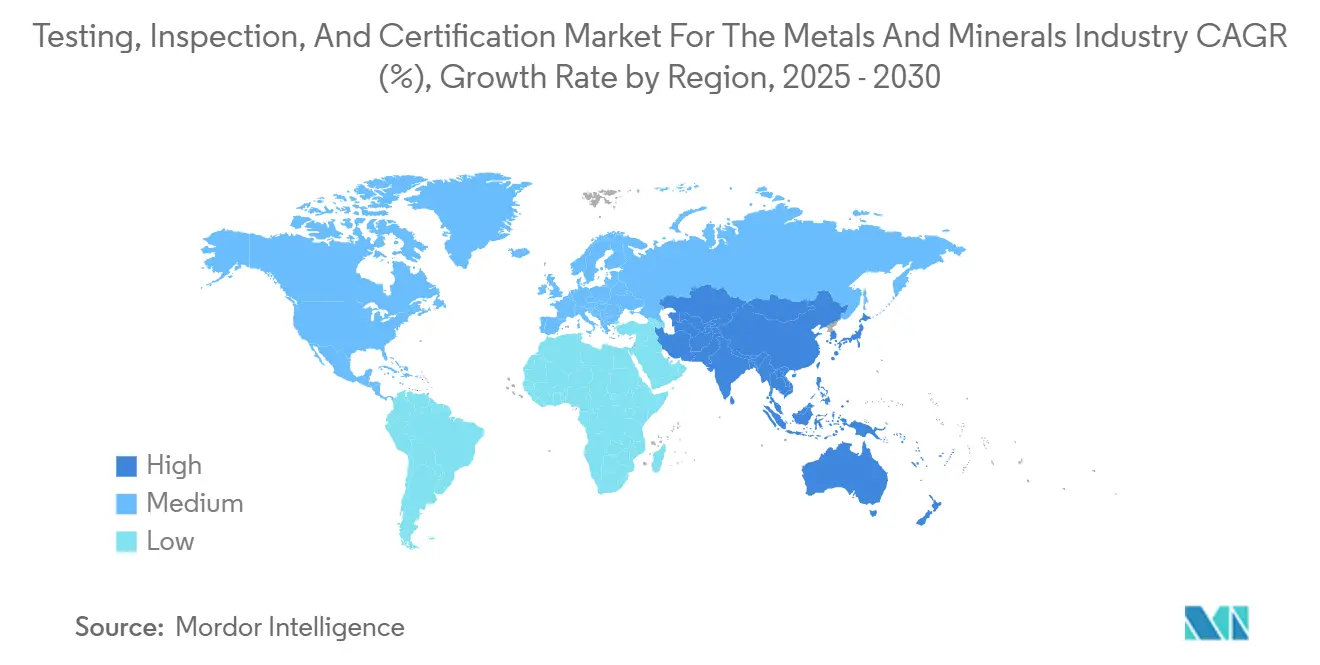Testing, Inspection, And Certification Market For The Metals And Minerals Industry CAGR (%), Growth Rate by Region