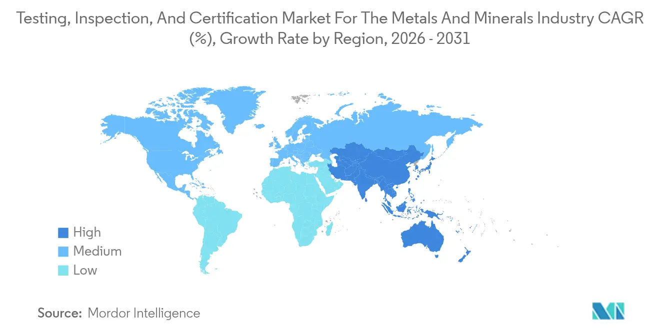 Testing, Inspection, And Certification Market For The Metals And Minerals Industry CAGR (%), Growth Rate by Region