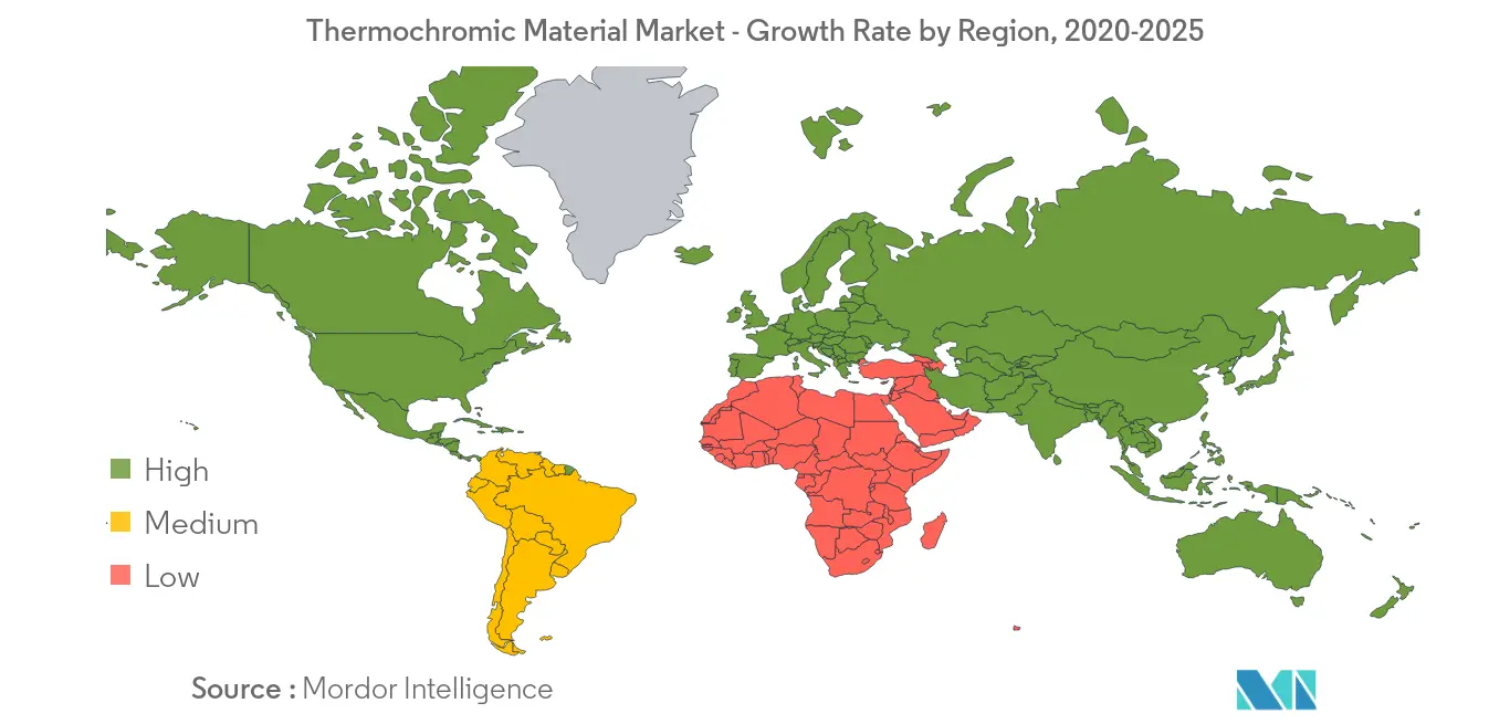サーモクロミック材料市場：地域別成長率、2020-2025年