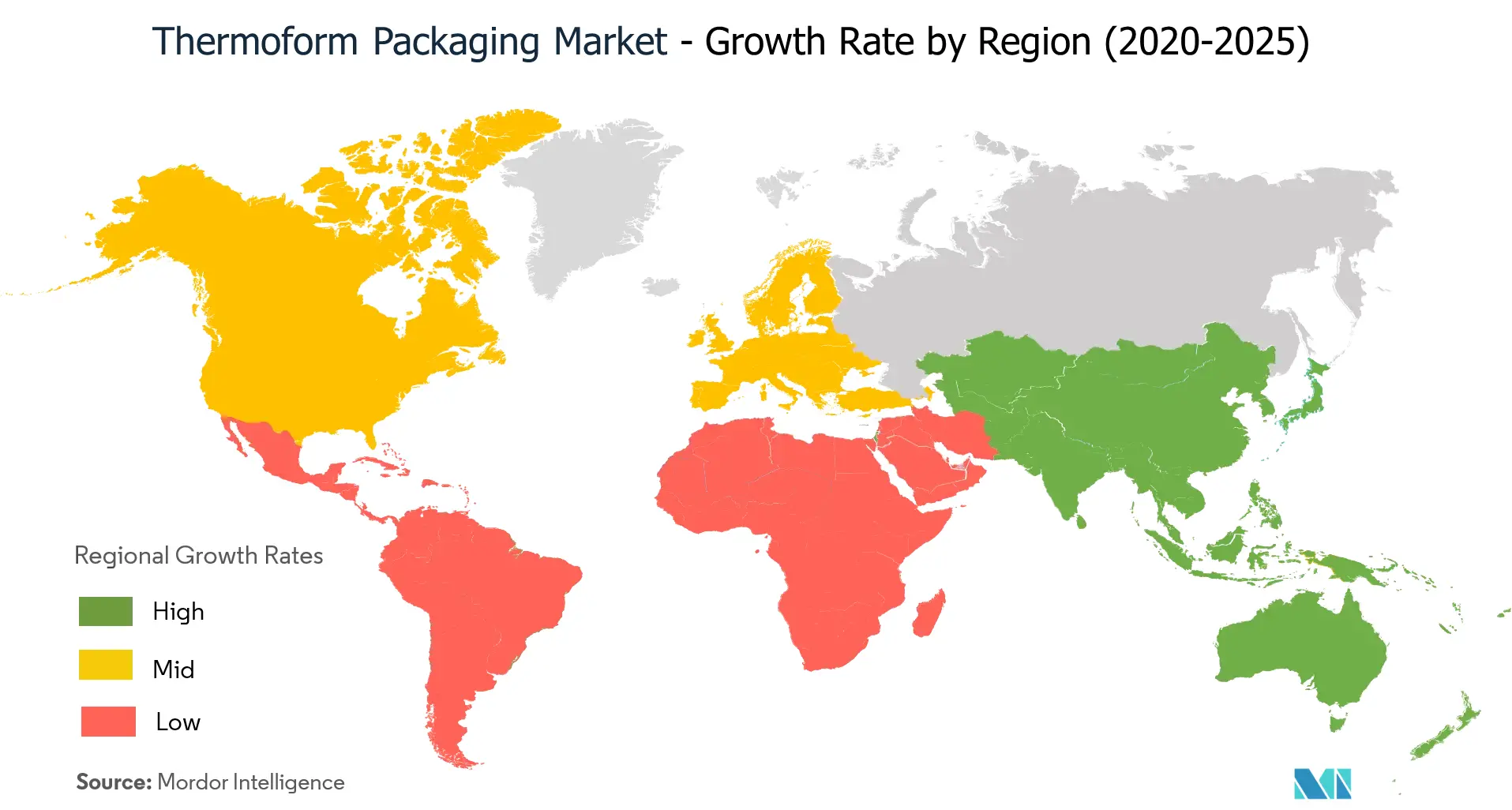 Thermoform Packaging Market - Growth Rate by Region (2020 - 2025)