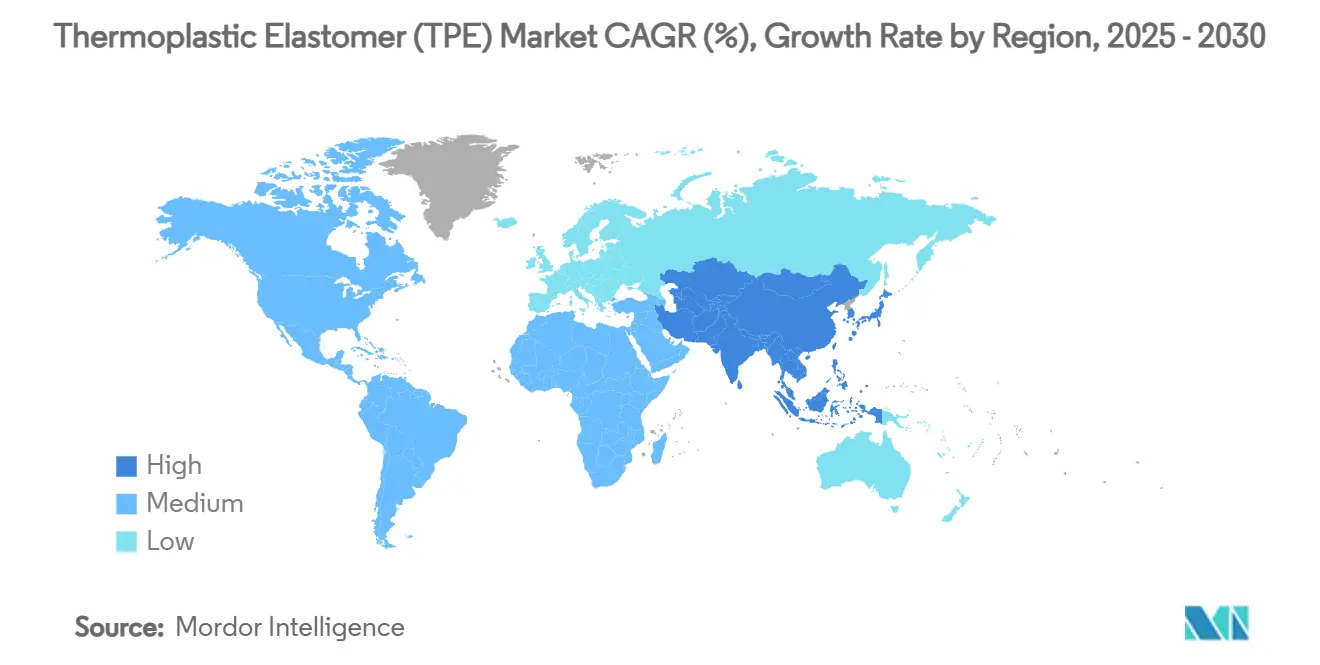 안전 바카라사이트 엘라스토머(TPE) 안전 바카라사이트 CAGR(%), 지역별 성장률