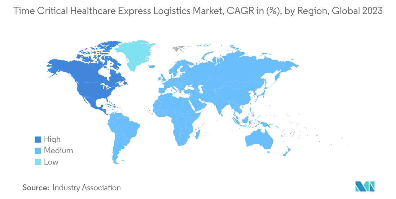 Time Critical Healthcare Express Logistics Market, CAGR in (%), by Region, Global 2023