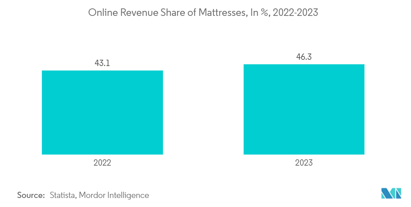 トルコのマットレス市場：マットレスのオンライン売上シェア（%）（2022-2023年