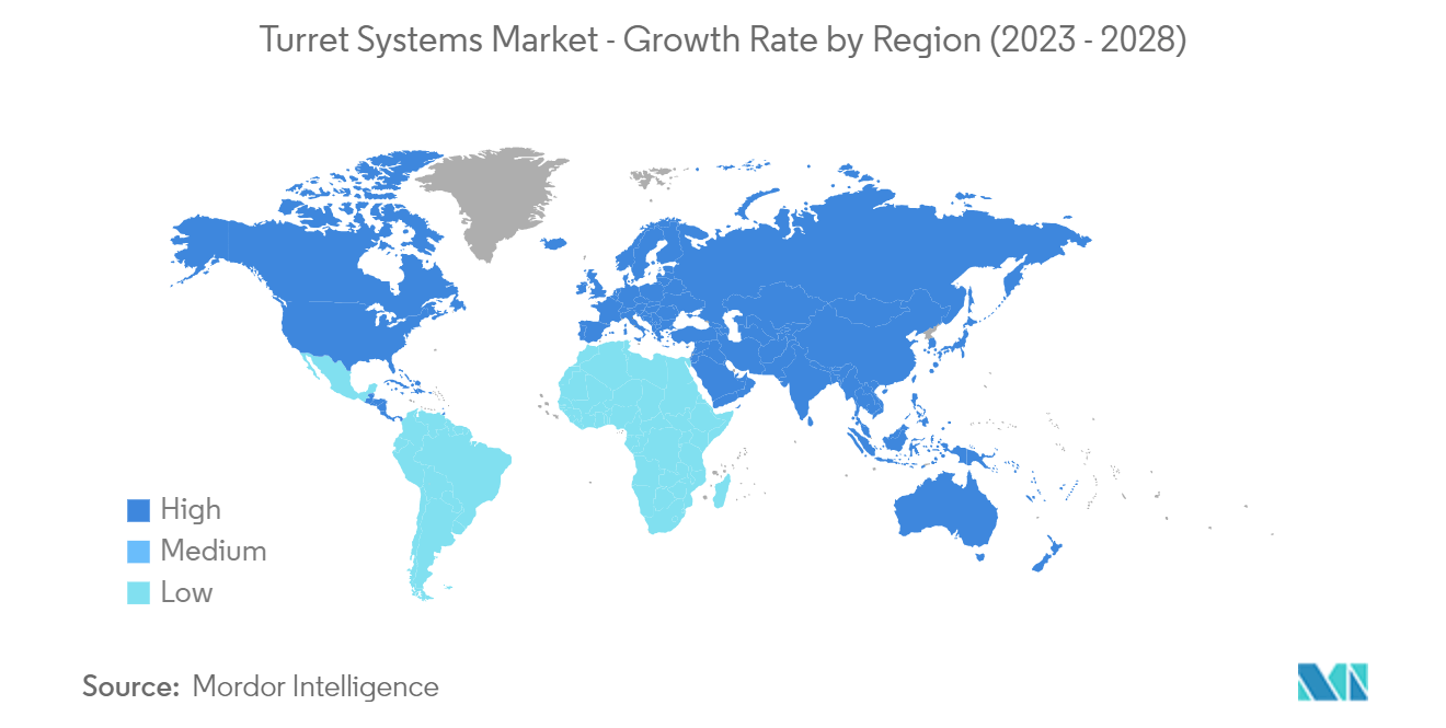 炮塔系统市场 - 按地区划分的增长率（2023 - 2028）