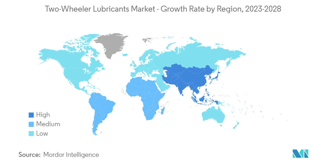 Mercado de lubricantes para vehículos de dos ruedas tasa de crecimiento por región, 2023-2028