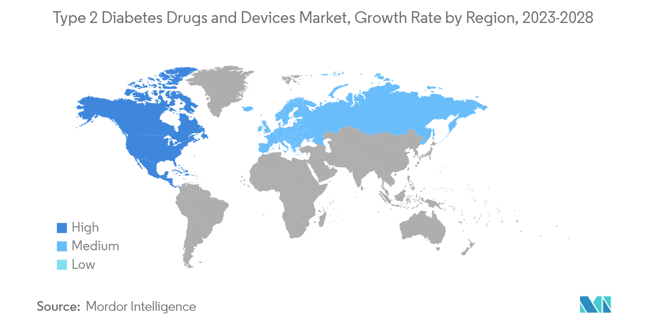 Markt für Typ-2-Diabetes-Medikamente und -Geräte Markt für Typ-2-Diabetes-Medikamente und -Geräte, Wachstumsrate nach Regionen, 2023-2028