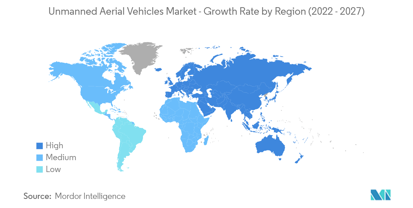 無人交通管理市場 - 地域別成長率、（2022年〜2027年）