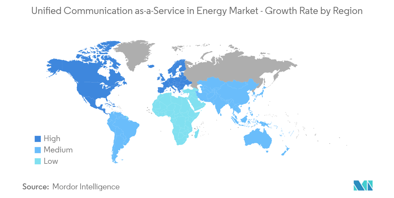 能源市场中的 UCaaS：能源市场中的统一通信即服务 - 按地区划分的增长率
