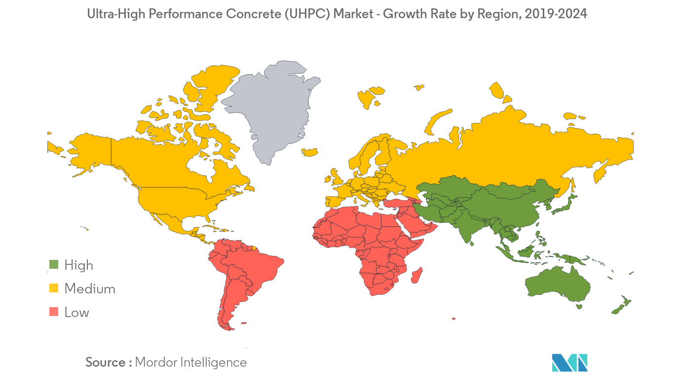 Mercado de hormigón de ultra alto rendimiento tasa de crecimiento por región, 2019-2024