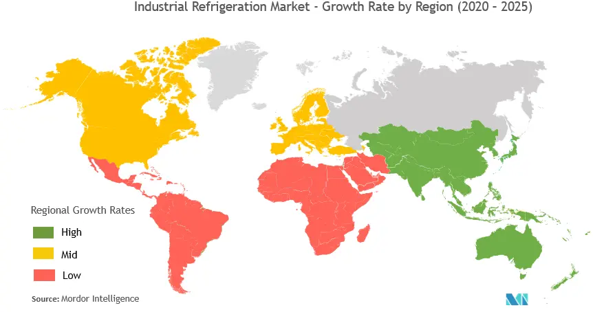 Industrial Refrigeration Market - Growth Rate by Region (2020 - 2025)