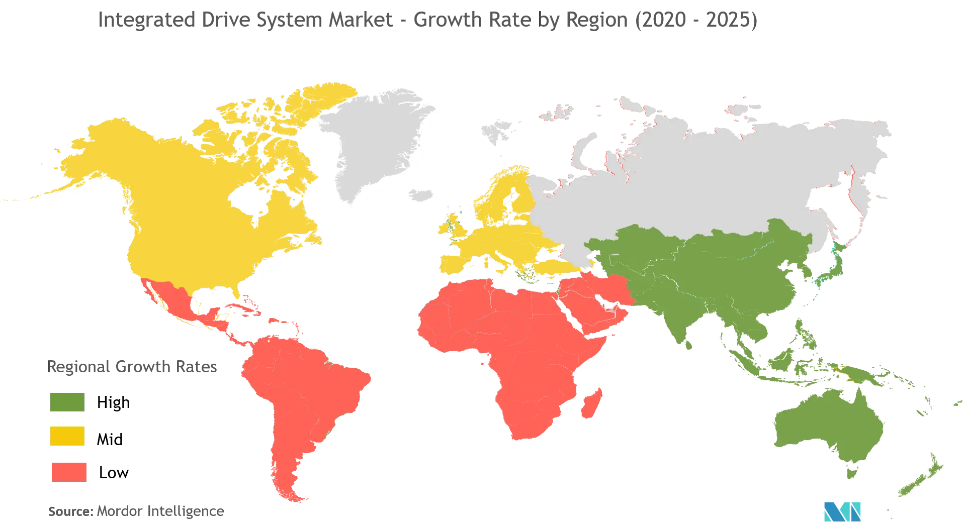 Thị trường hệ thống truyền động tích hợp - Tốc độ tăng trưởng theo khu vực (2020 - 2025)