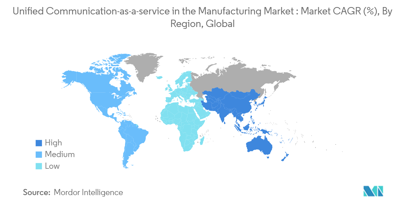 Unified Communication-as-a-service in the Manufacturing Market : Market CAGR (%), By Region, Global