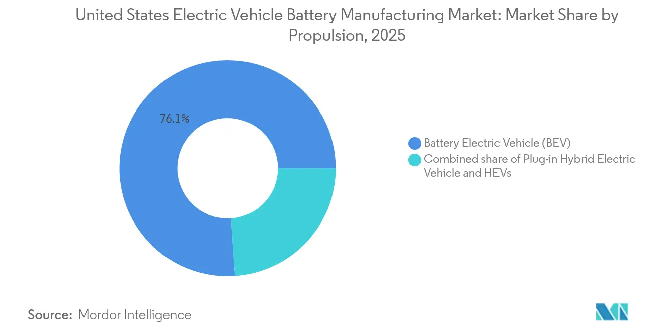 Marktanteil des Marktes für die Herstellung von Elektrofahrzeugbatterien in den Vereinigten Staaten nach Antriebsart, 2025