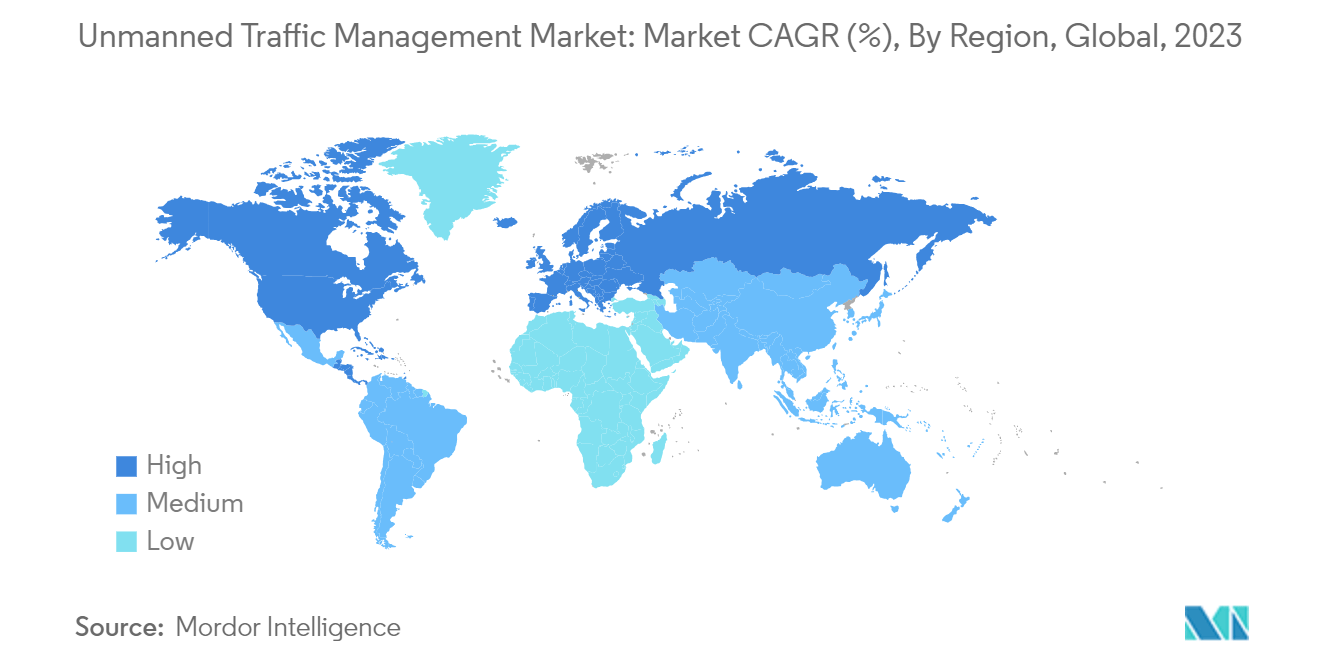 Unmanned Traffic Management Market: Market CAGR (%), By Region, Global, 2023
