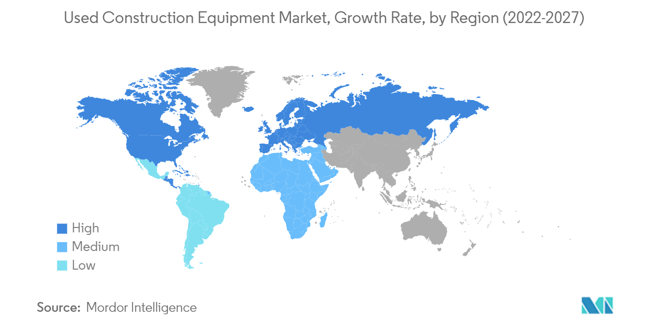 Used Construction Equipment Market, Growth Rate, by Region (2022-2027)