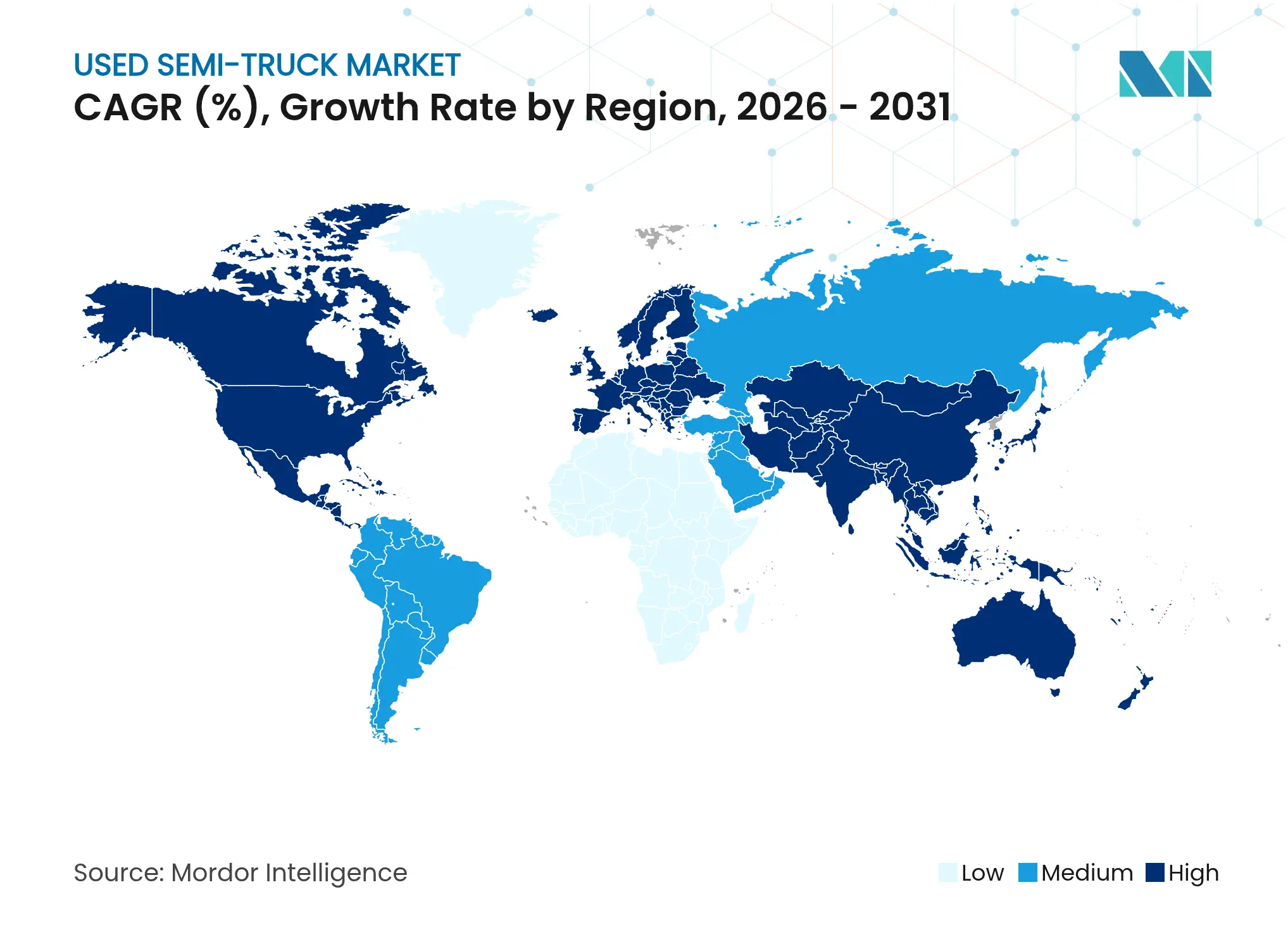Used Semi-Truck Market CAGR (%), Growth Rate by Region
