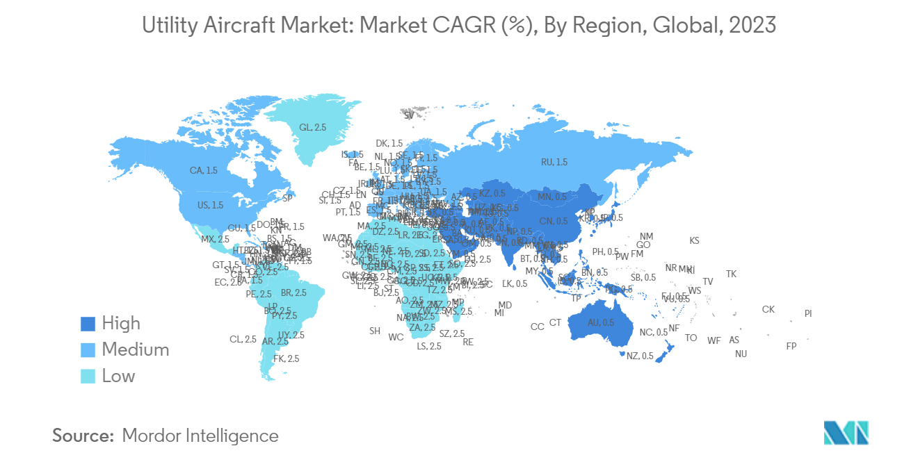 Utility Aircraft Market: Market CAGR (%), By Region, Global, 2023