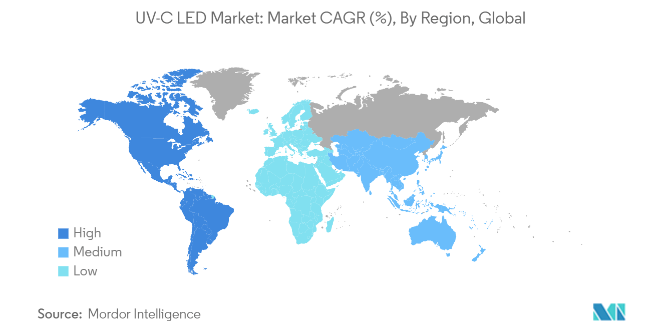 UV-C LED Market: Market CAGR (%), By Region, Global