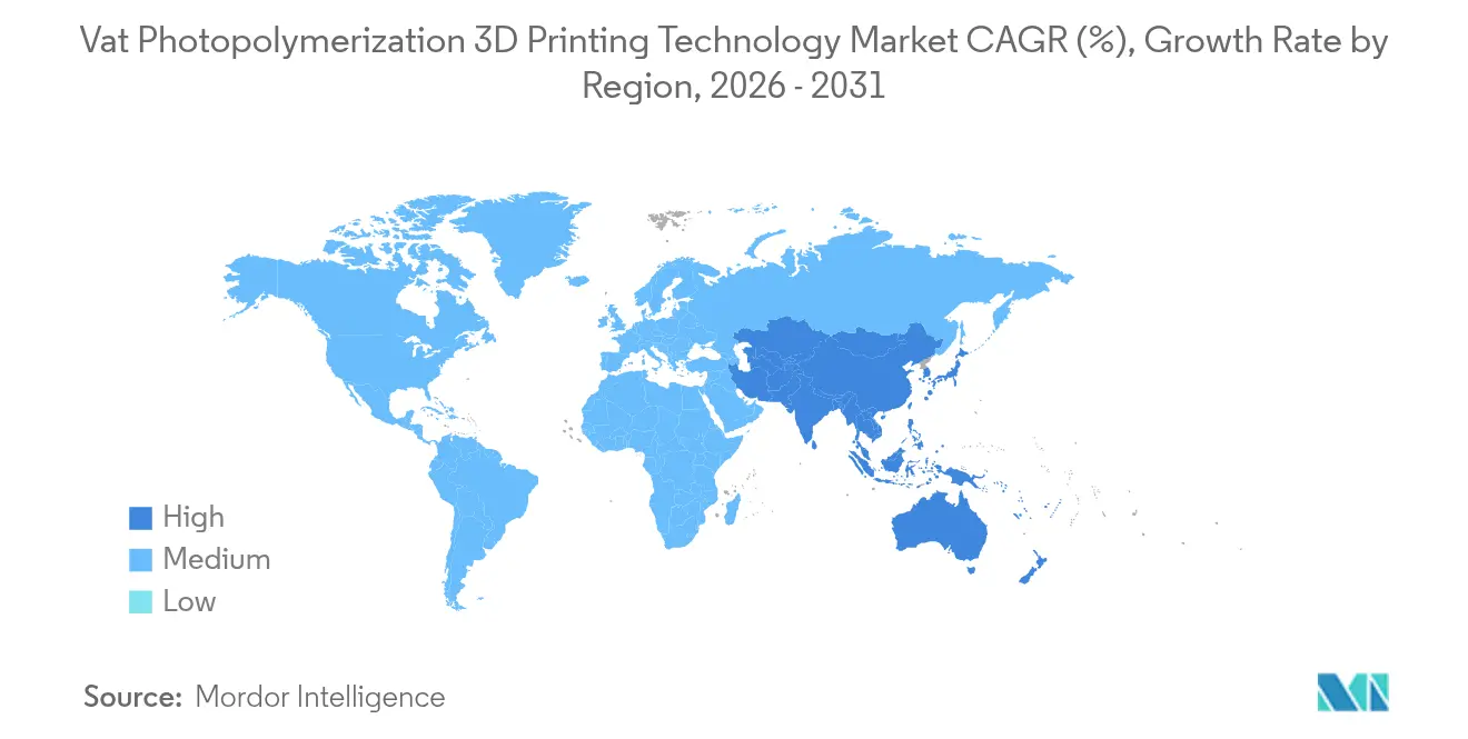 Vat Photopolymerization 3D Printing Technology Market CAGR (%), Growth Rate by Region