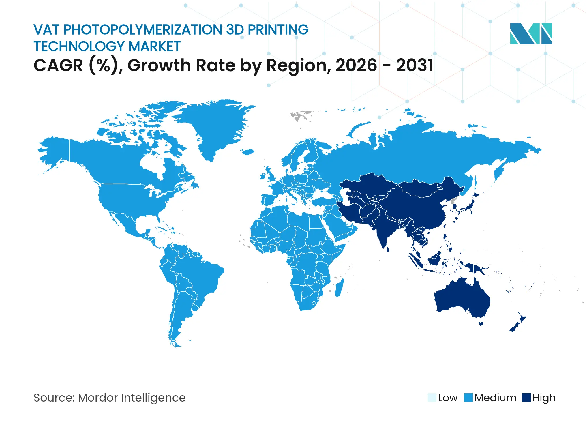 Vat Photopolymerization 3D Printing Technology Market CAGR (%), Growth Rate by Region