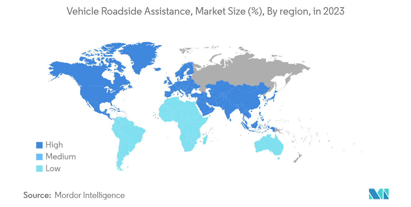 Vehicle Roadside Assistance Market: Vehicle Roadside Assistance, Market Size (%), By region, in 2023