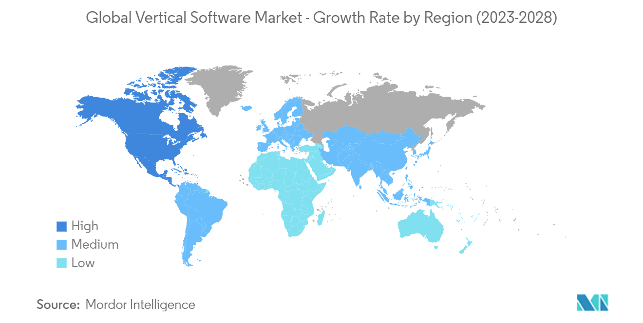 垂直ソフトウェア市場:地域別の成長率(2023-2028)
