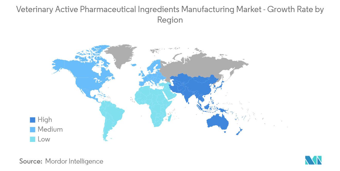 Рынок производства ветеринарных активных фармацевтических ингредиентов - Рынок производства ингредиентов - Темпы роста по регионам