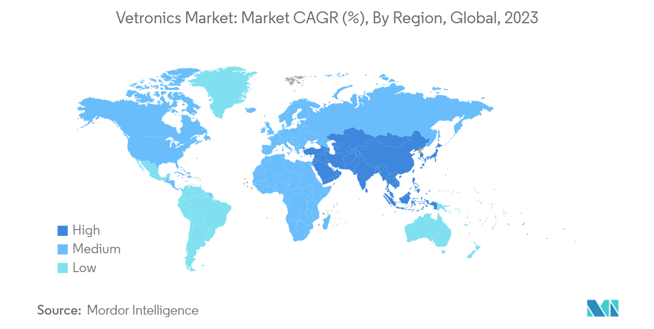 Vetronics Market: Market CAGR (%), By Region, Global, 2023