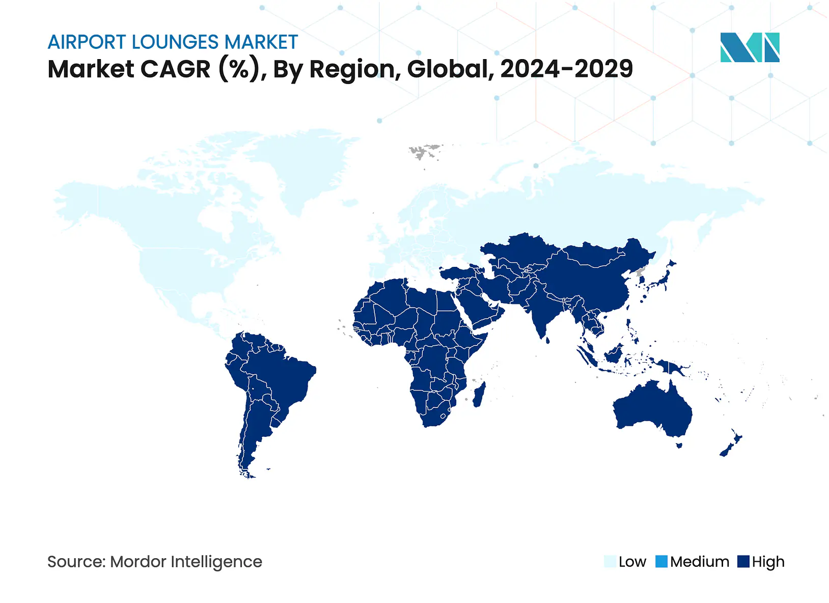 Airport Lounges Market: Market CAGR (%), By Region, Global, 2024-2029​