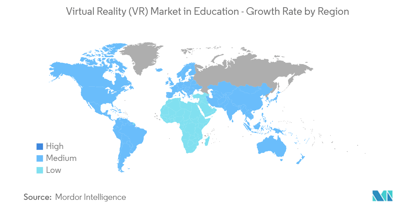 Mercado de Realidade Virtual (VR) na Educação – Taxa de Crescimento por Região