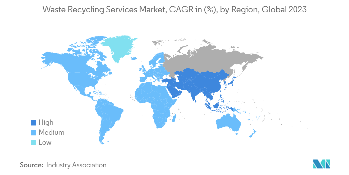 Waste Recycling Services Market, CAGR in (%), by Region, Global 2023