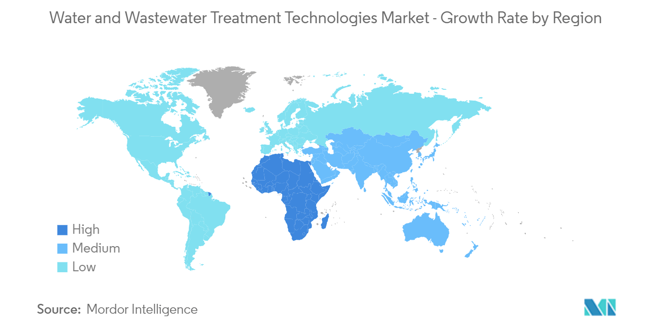 水和废水处理技术市场 - 按地区划分的增长率