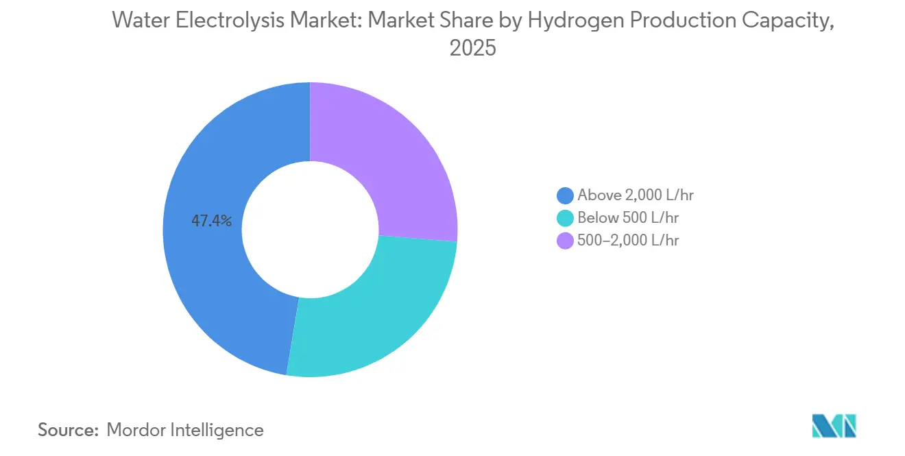 Water Electrolysis Market Share by Hydrogen Production Capacity, 2025
