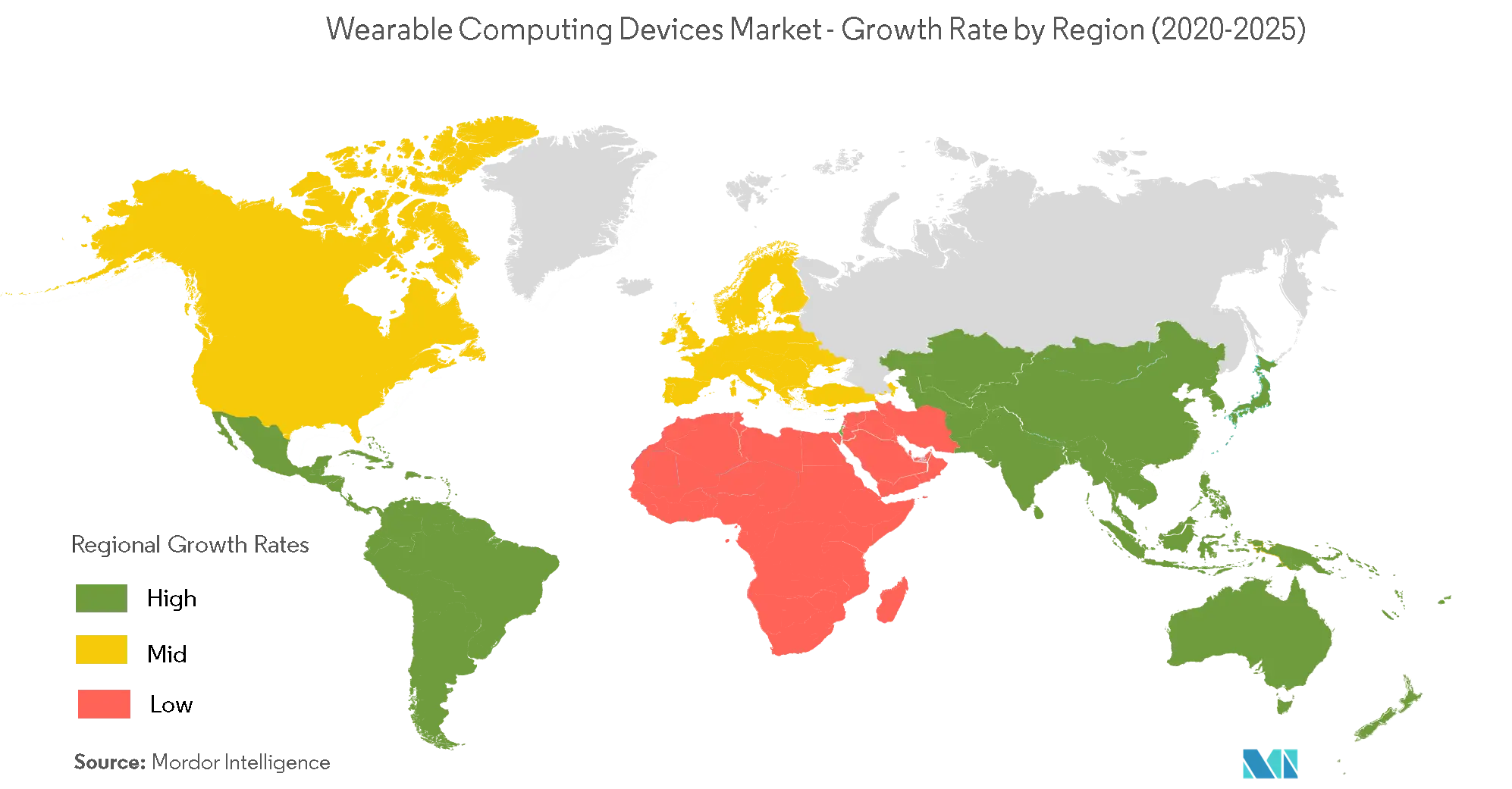Wearable Computing Devices Market - Growth Rate by Region (2020 - 2025)