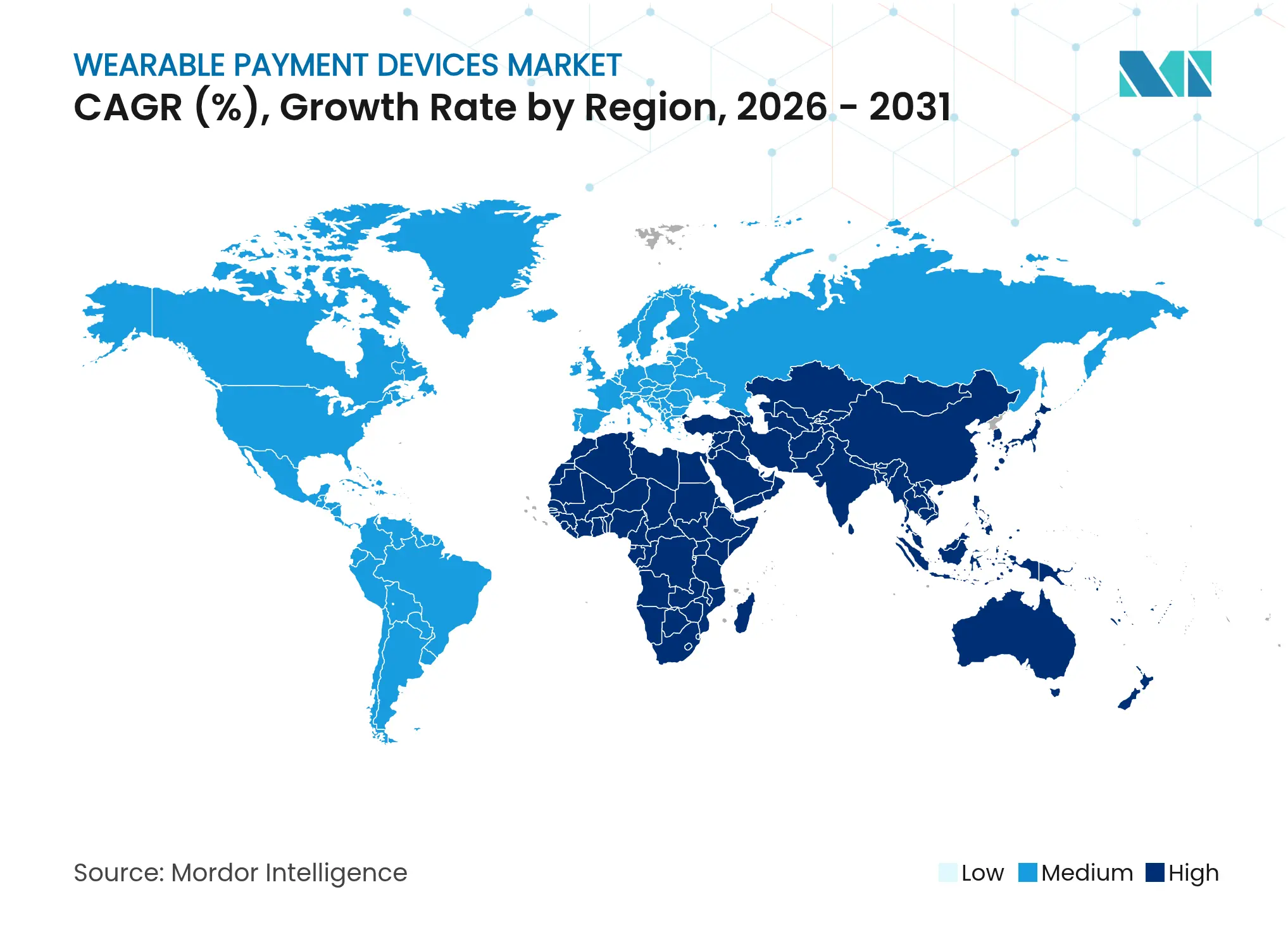 웨어러블 결제 기기 시장 CAGR (%), 지역별 성장률