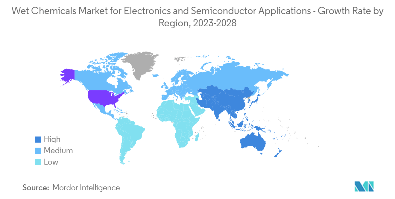 Mercado de productos químicos húmedos para aplicaciones de electrónica y semiconductores Mercado de productos químicos húmedos para aplicaciones de electrónica y semiconductores – Tasa de crecimiento por región, 2023-2028
