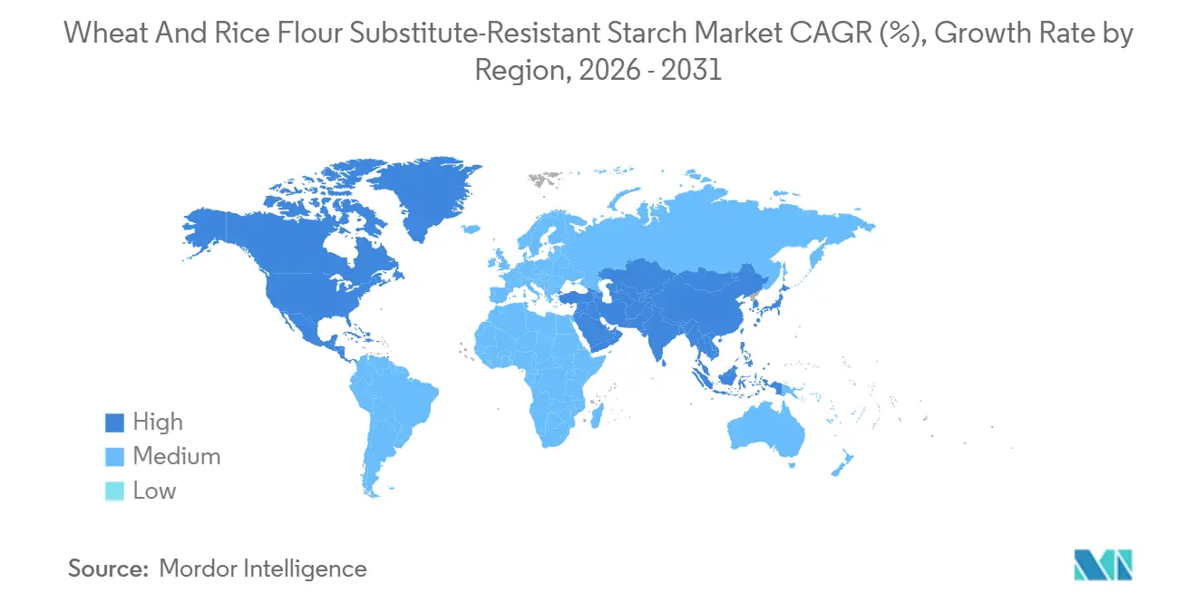 CAGR (%) del Mercado de Almidón Resistente Sustituto de Harina de Trigo y Arroz, Tasa de Crecimiento por Región